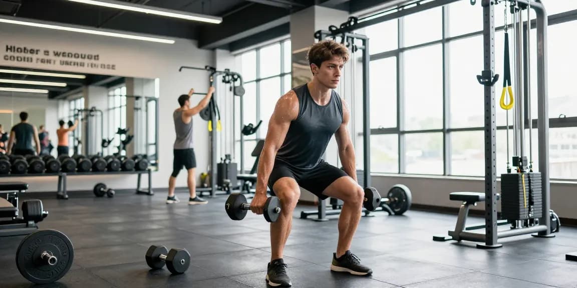 Anabolika Shop - Athlet im Fitnessstudio beim Gewichtheben, der Einsatz von hochwertigen Fitnessgeräten, inspirierende Atmosphäre.