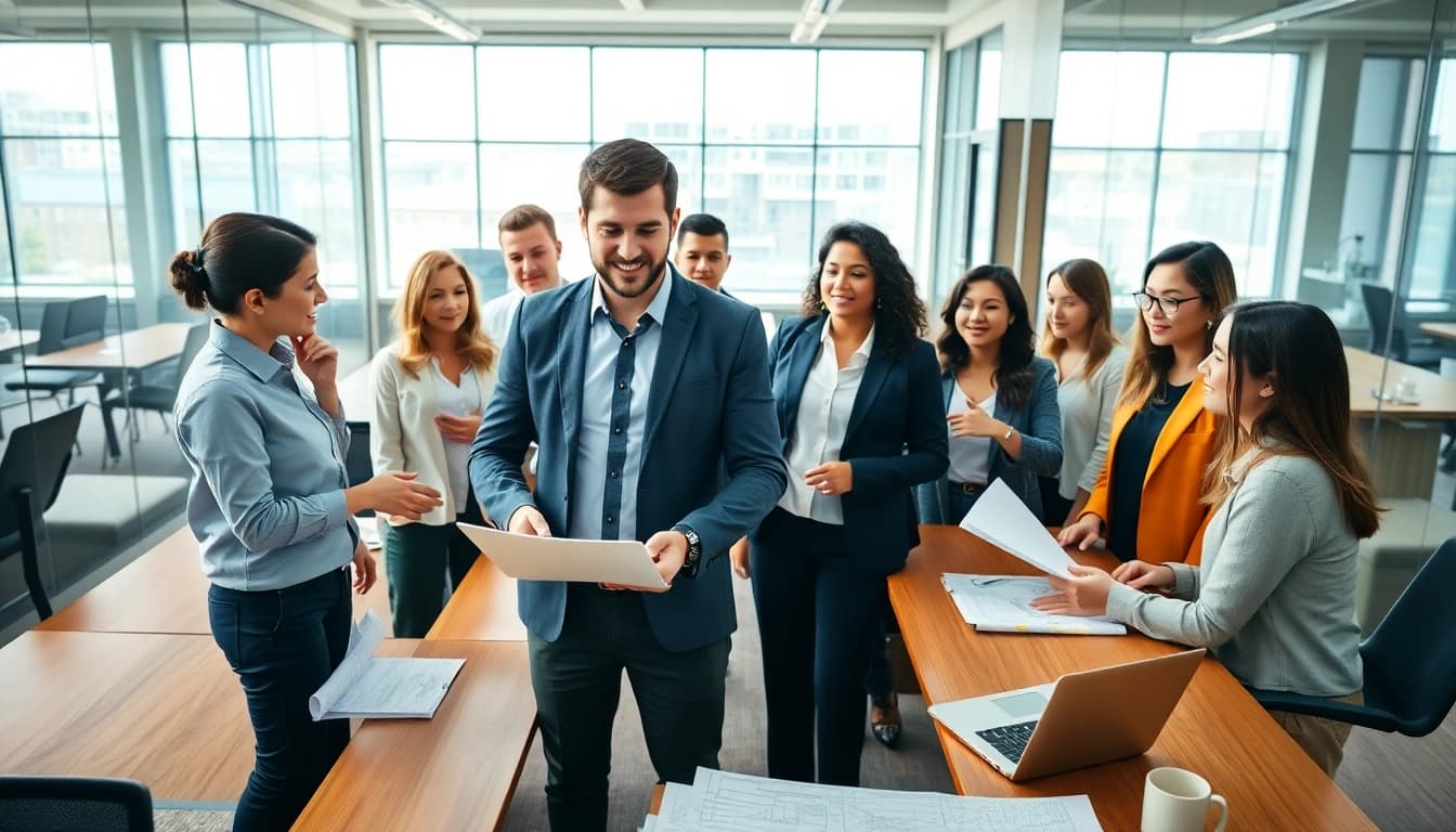 Headhunter Ingenieure in a professional office environment discussing career opportunities.