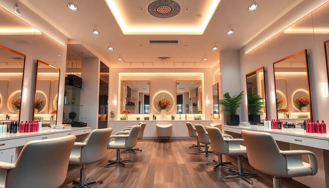 Coiffeur femme - modern hair salon interior with elegant décor and inviting atmosphere