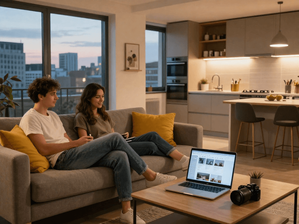 Gemütliche Monteurwohnung in Hannover mit modernen Möbeln und Stadtblick.
