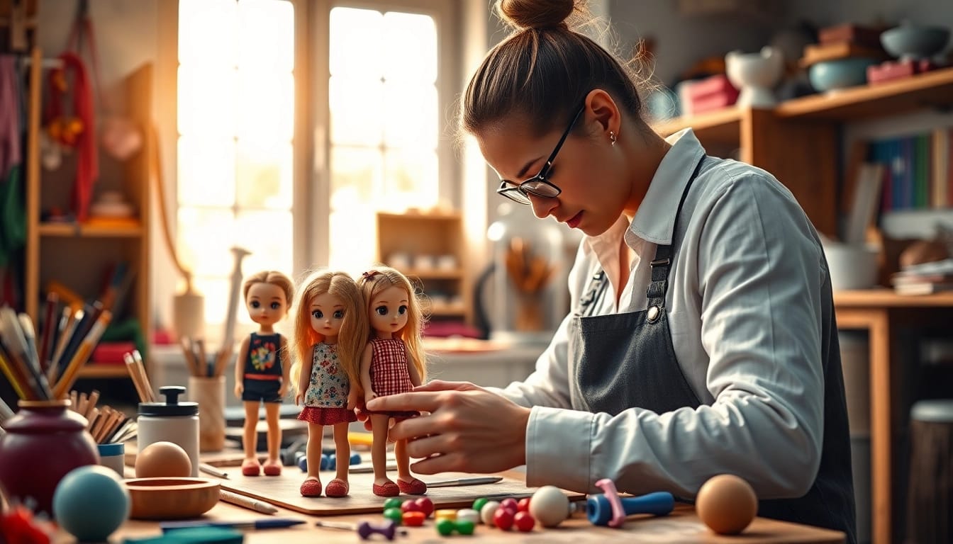 Die kreativen Gutdolls werden in einem hellen Atelier mit bunten Materialien hergestellt.