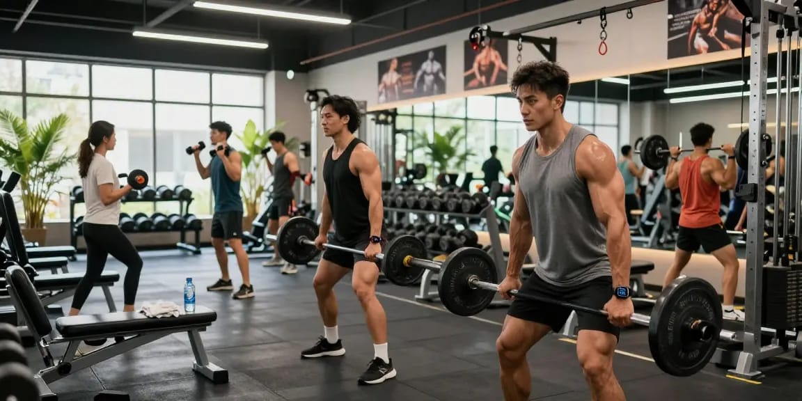 Kraftsportler, die hart in einem modernen Fitnessstudio trainieren und die Steroidshop-Kultur von Fitness und Leistung präsentieren.
