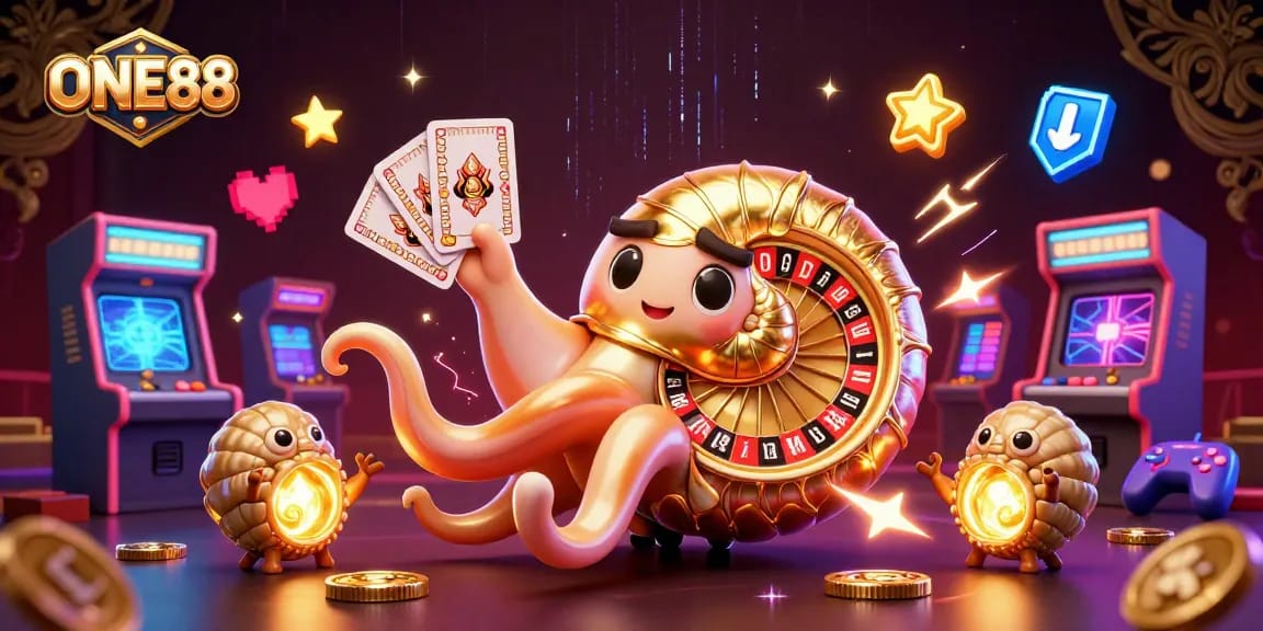 Engage with thrilling ONE88 gaming action through a vibrant 3D casino illustration.