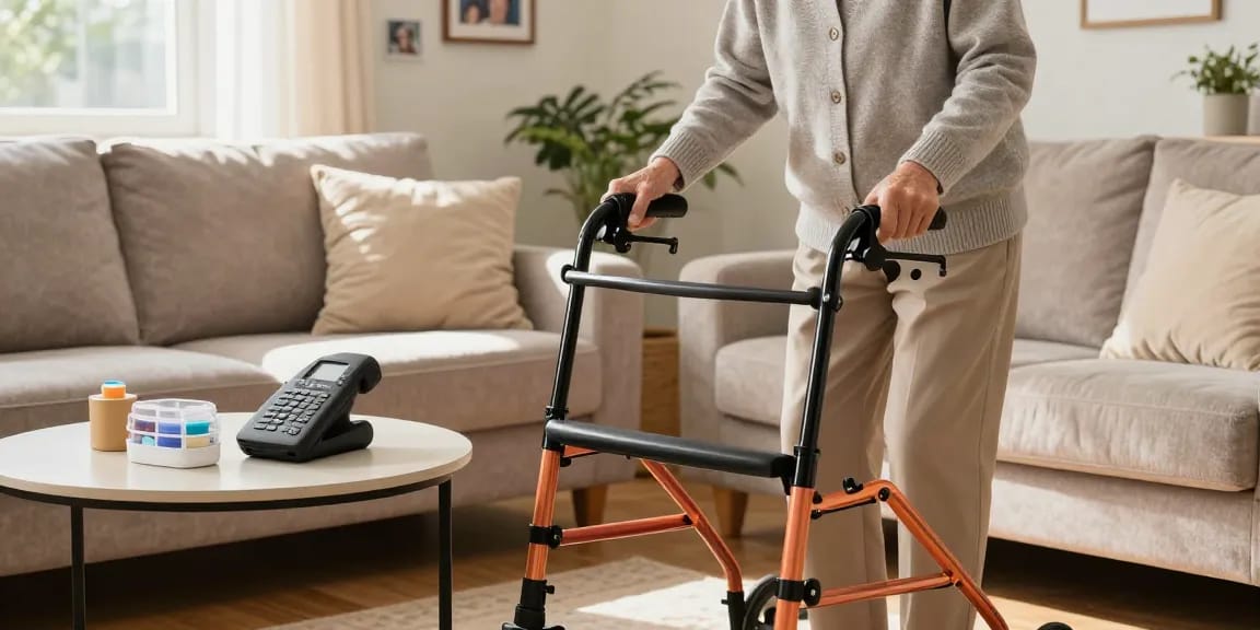 Buy nobility aids easily with stylish rollators in a warm home environment.