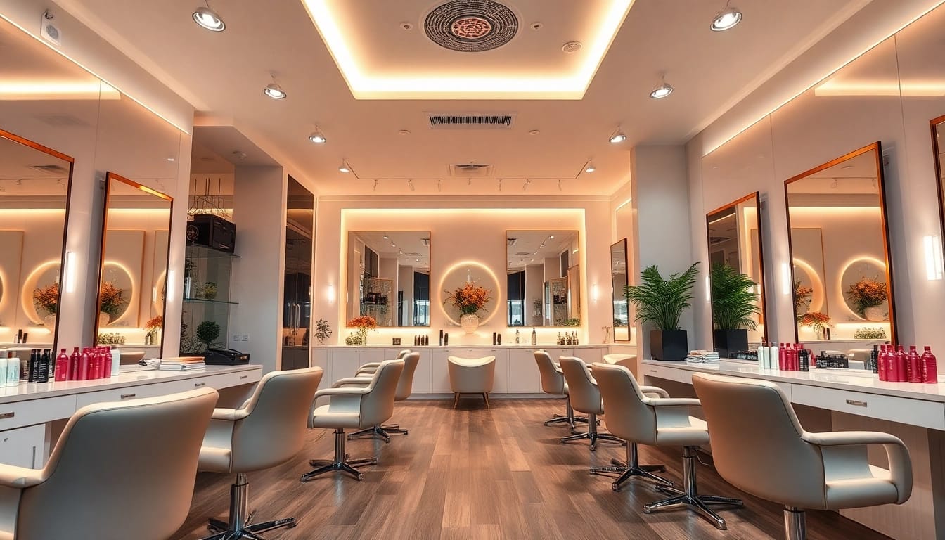 Coiffeur femme - modern hair salon interior with elegant décor and inviting atmosphere