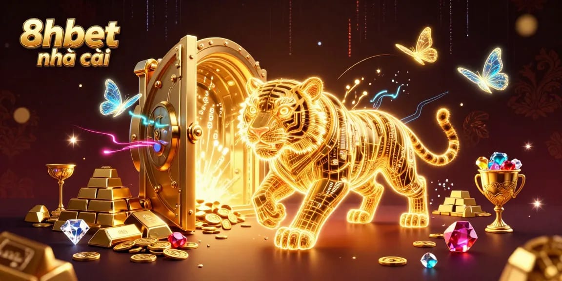 Experience thrilling bets at 8xbet nhà cái with vibrant digital casino elements and golden treasures.