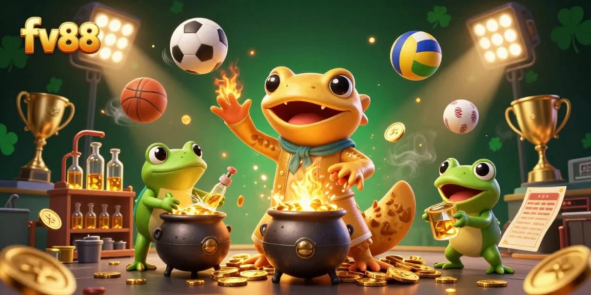 Engage in thrilling gameplay at fv88 with golden coins, vibrant sports elements, and exciting casino dynamics.