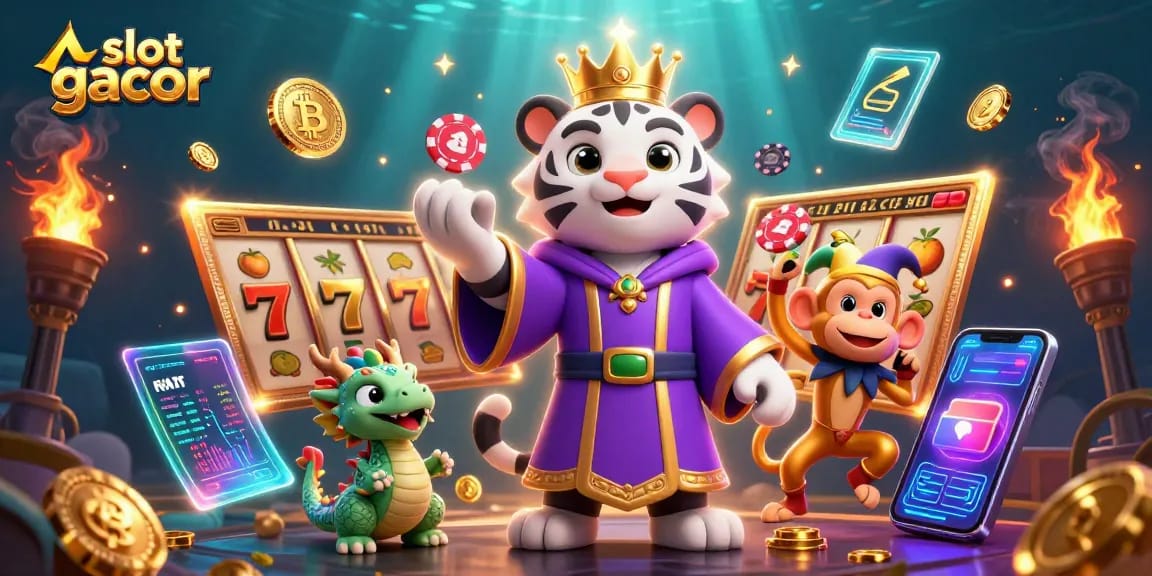 Spin to win with slot gacor - a vibrant 3D illustration showcasing magical casino characters and slot elements.