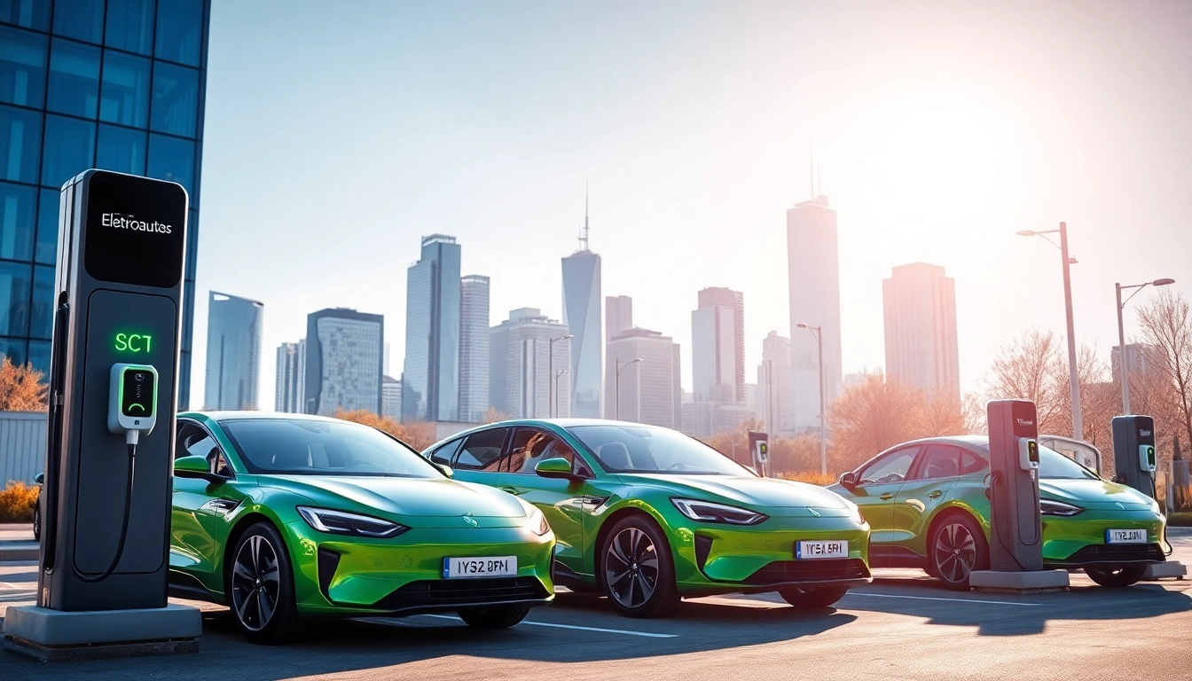 Elektroautos charging at a modern urban station with futuristic design.