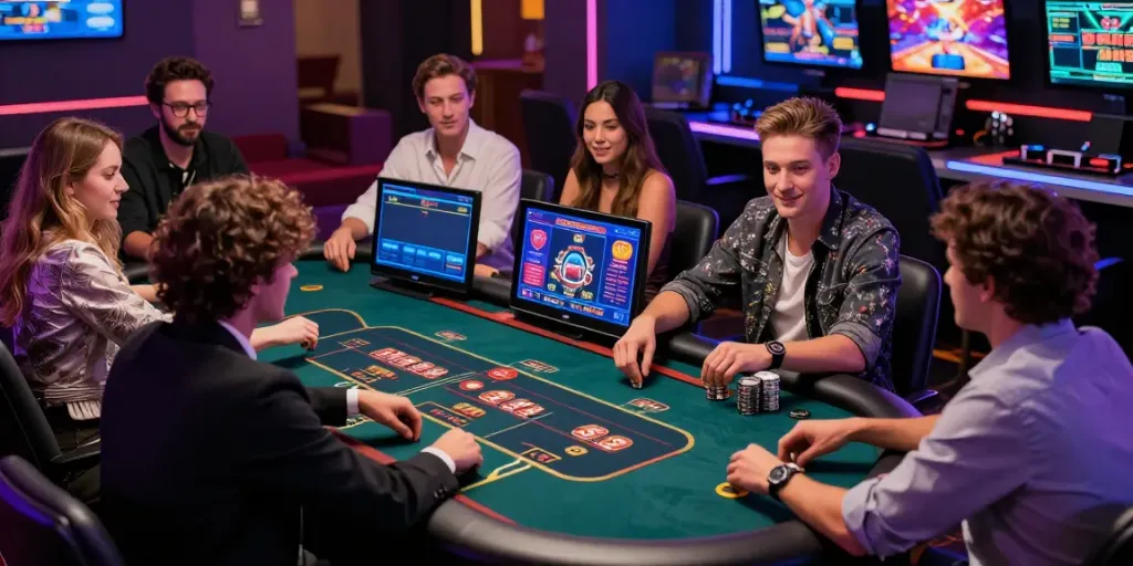 Exciting online casino gaming atmosphere showcasing players at live tables in FC88
