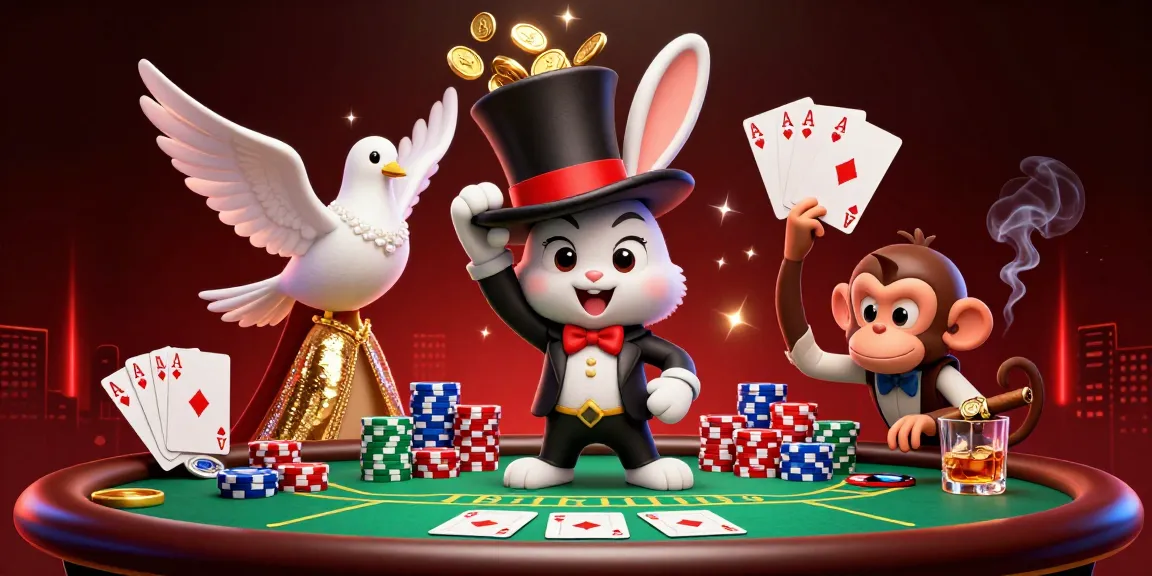 Win big with sunwin in a magical casino scene featuring gambling characters and vibrant elements.