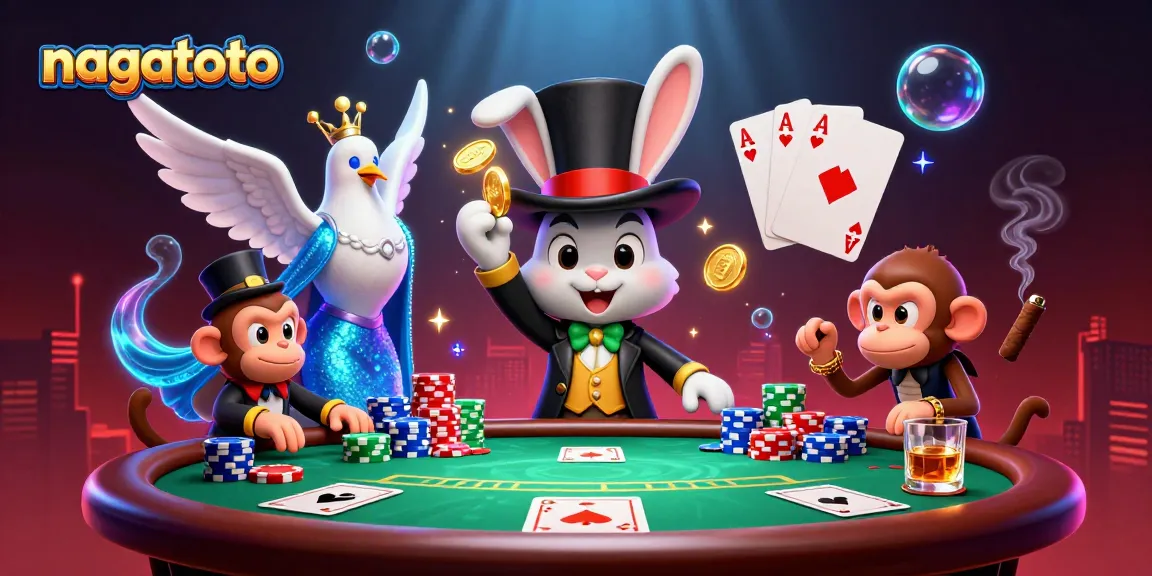 Experience nagatoto gaming magic with a cartoon rabbit, dove, and monkey at the casino.