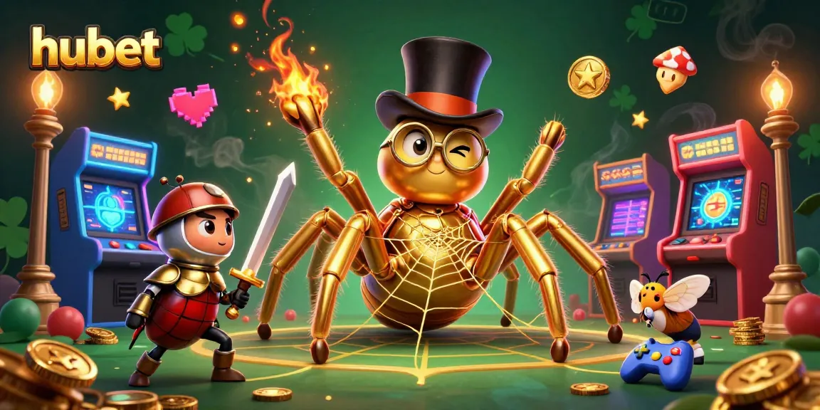 Experience the excitement at hubet with a golden tarantula and beetle knight in a dynamic casino scene.