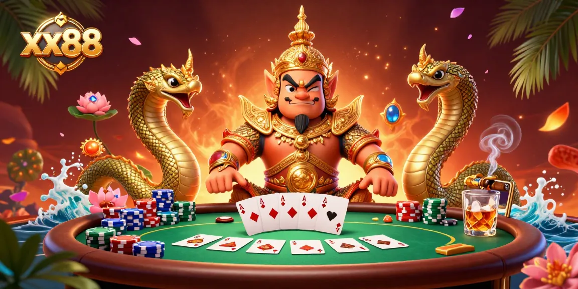 Experience poker action with exciting visuals of xx88, featuring vibrant 3D characters and casino elements.