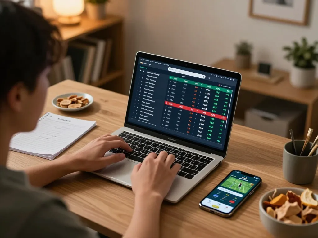 tr88 user analyzing betting odds on a laptop during a sports betting session.