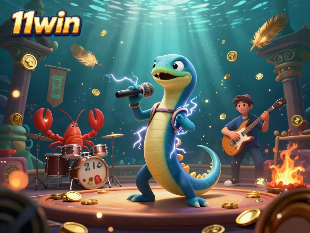 Experience thrilling underwater casino action with 11win, featuring an electric eel DJ and vibrant gaming elements.