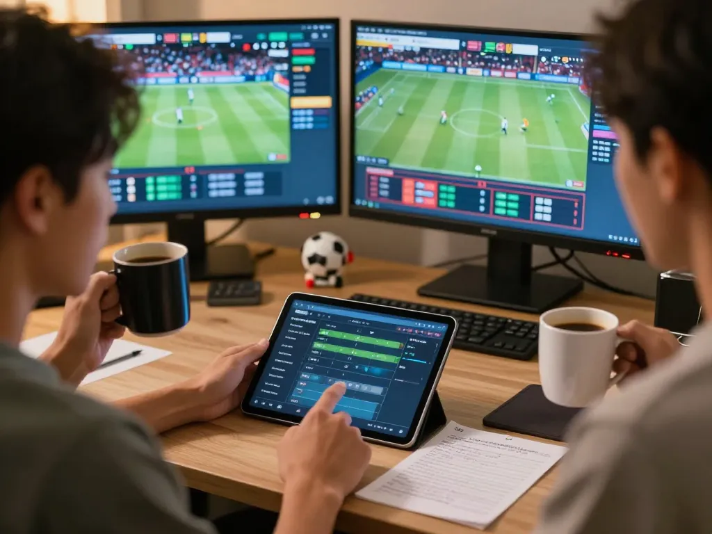 F168 user analyzing betting strategies on multiple screens during an online sports betting session