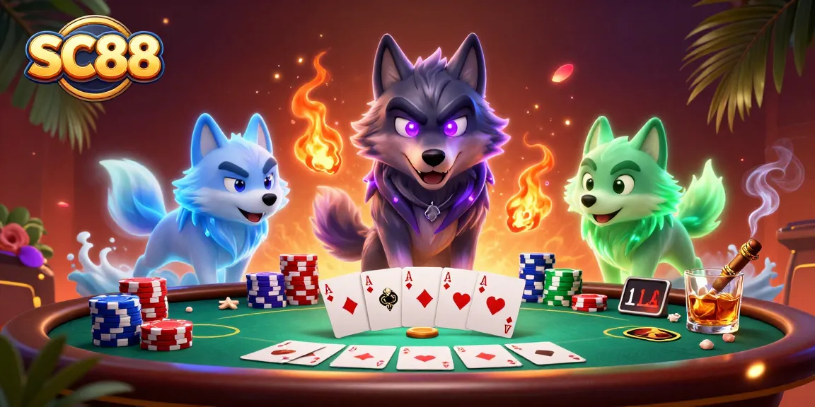 Experience thrilling poker action with SC88's stunning 3D illustration showcasing dynamic gameplay elements.
