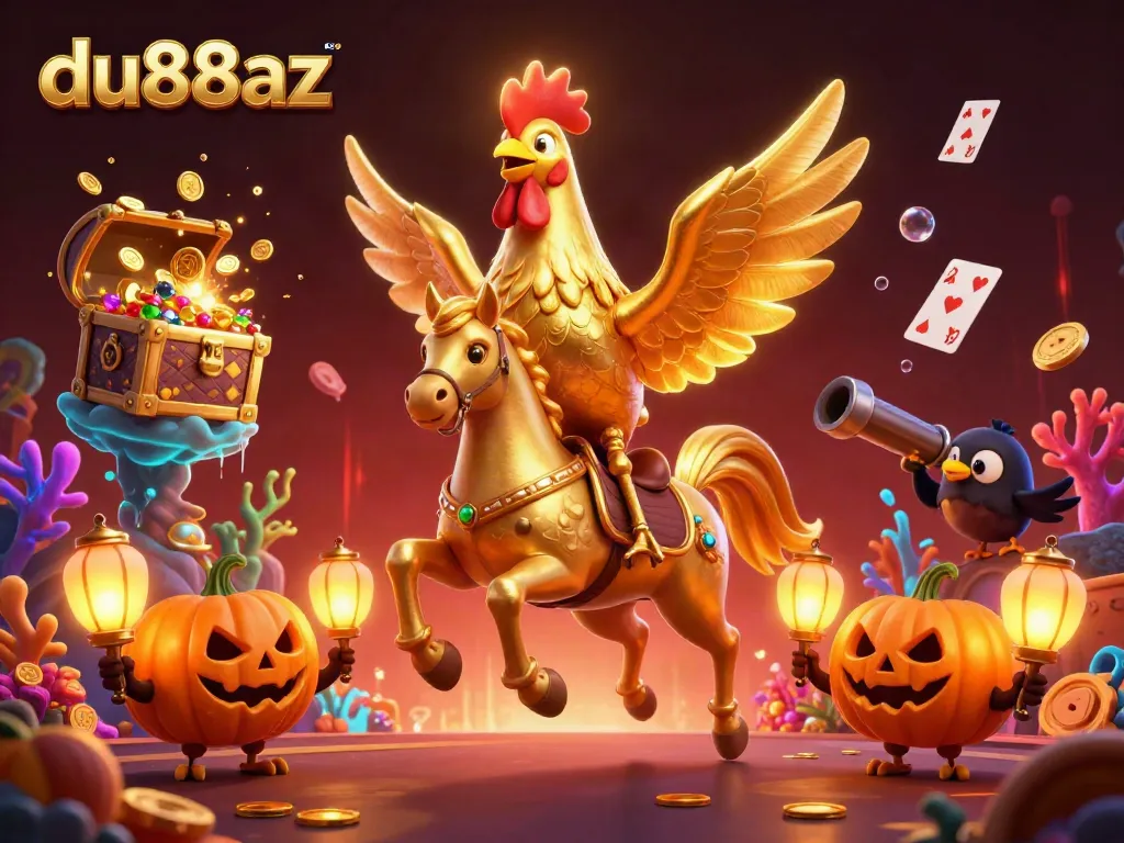 Experience exciting gameplay at du88az with the golden rooster and whimsical casino elements.
