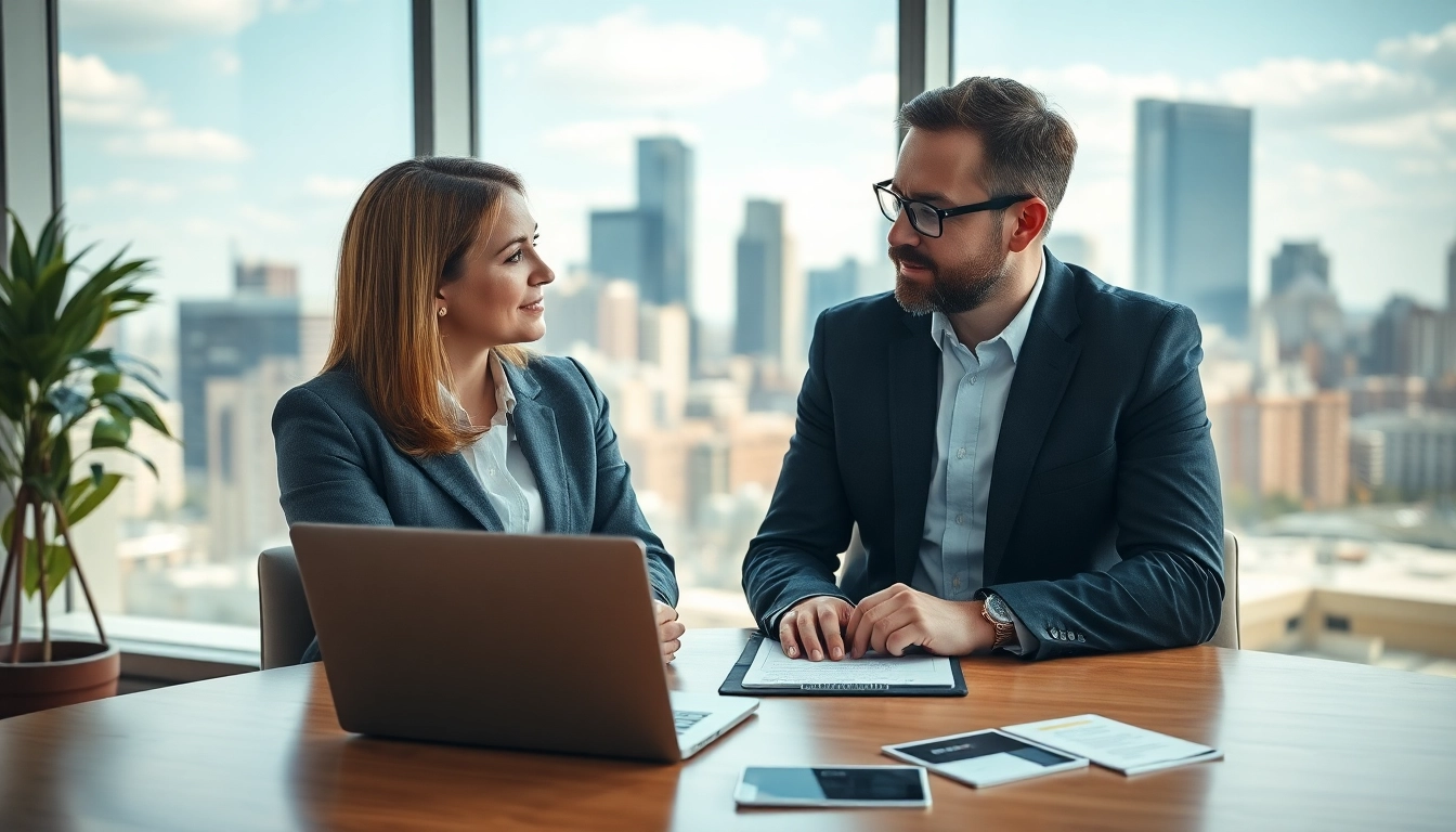 Headhunter IT berät Kunden in modernem Büro mit Stadtblick.
