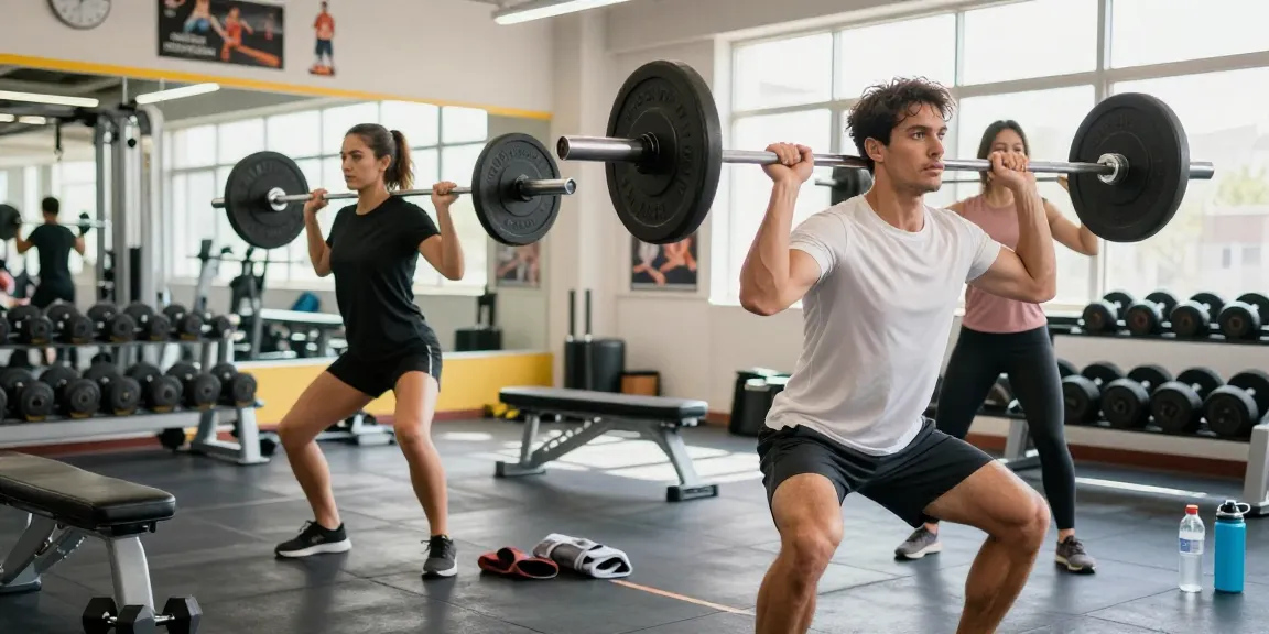 Training im Selliza Shop: Athleten heben Gewichte in einem modernen Fitnessstudio mit motivierender Atmosphäre.