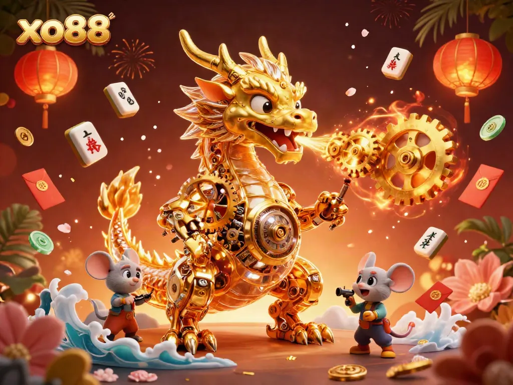 Experience exciting gaming at xo88 with a stunning dragon and vibrant casino elements.