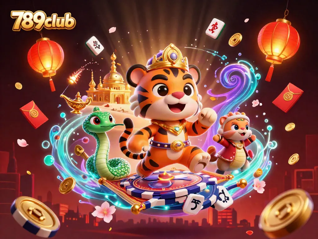 Join the thrilling action at 789club with a vibrant, dynamic casino scene featuring a magical sultan.