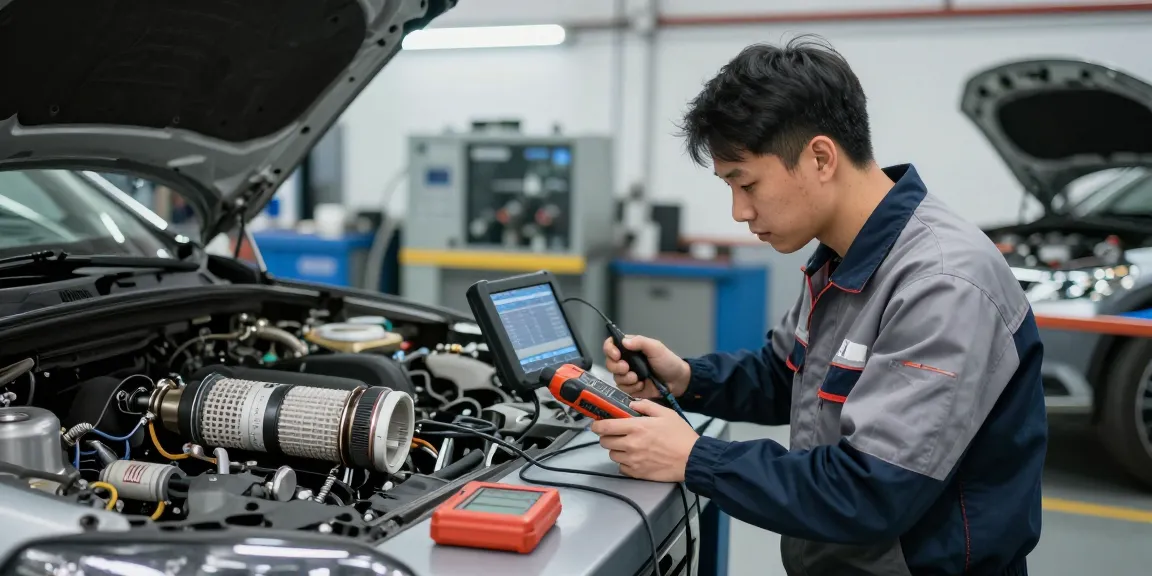 DPF Reinigung Hannover - Techniker inspiziert den Dieselpartikelfilter in einer professionellen Kfz-Werkstatt