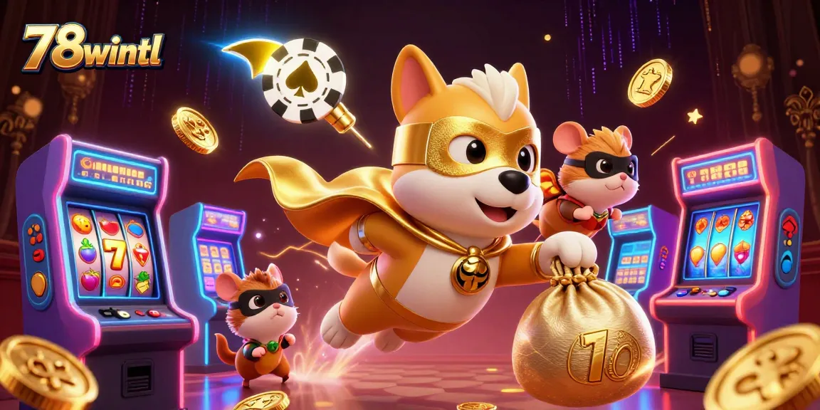 Join the gaming adventure at 78wintl with a superhero dog and vibrant casino elements!