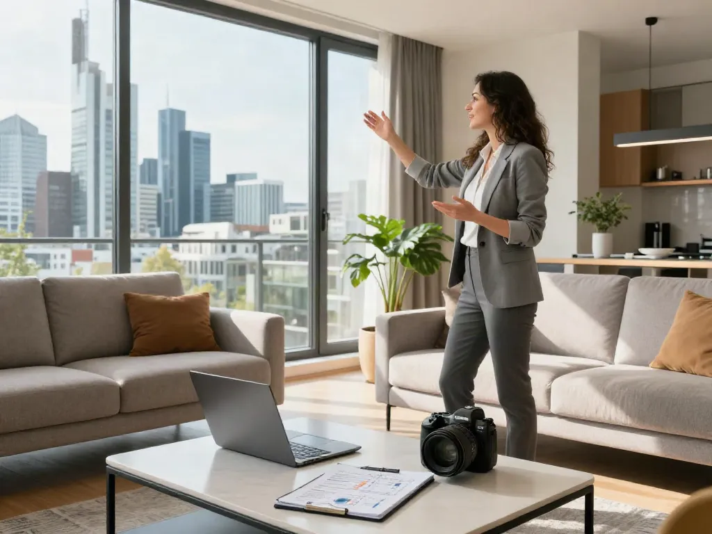 Bester Immobilienmakler Frankfurt präsentiert modernes Apartment mit Stadtblick.