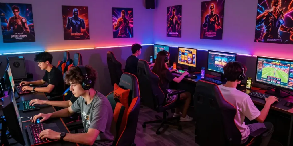 Engaged players enjoying diverse gaming experiences at https://choinohu.vip/ with vibrant LED lighting.