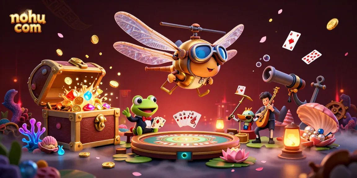 Join the fun at nohu com with a vibrant 3D casino scene featuring unique characters and lively elements.