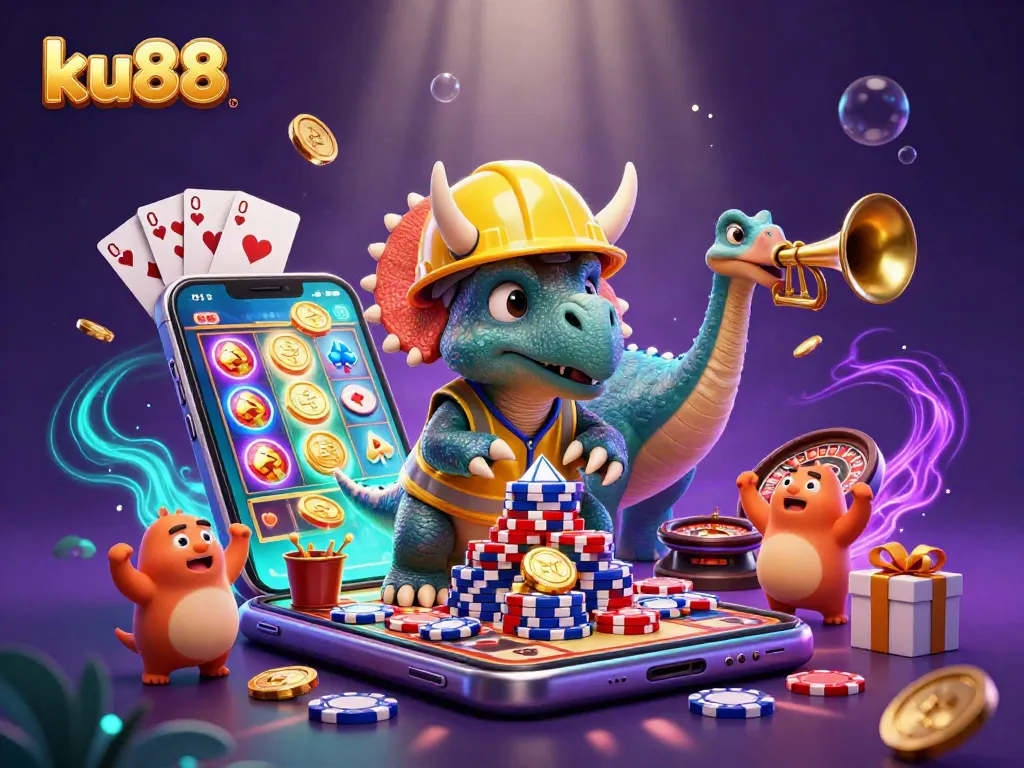 Experience thrilling gameplay at ku88 with a vibrant casino scene celebrating wins amidst dynamic elements.