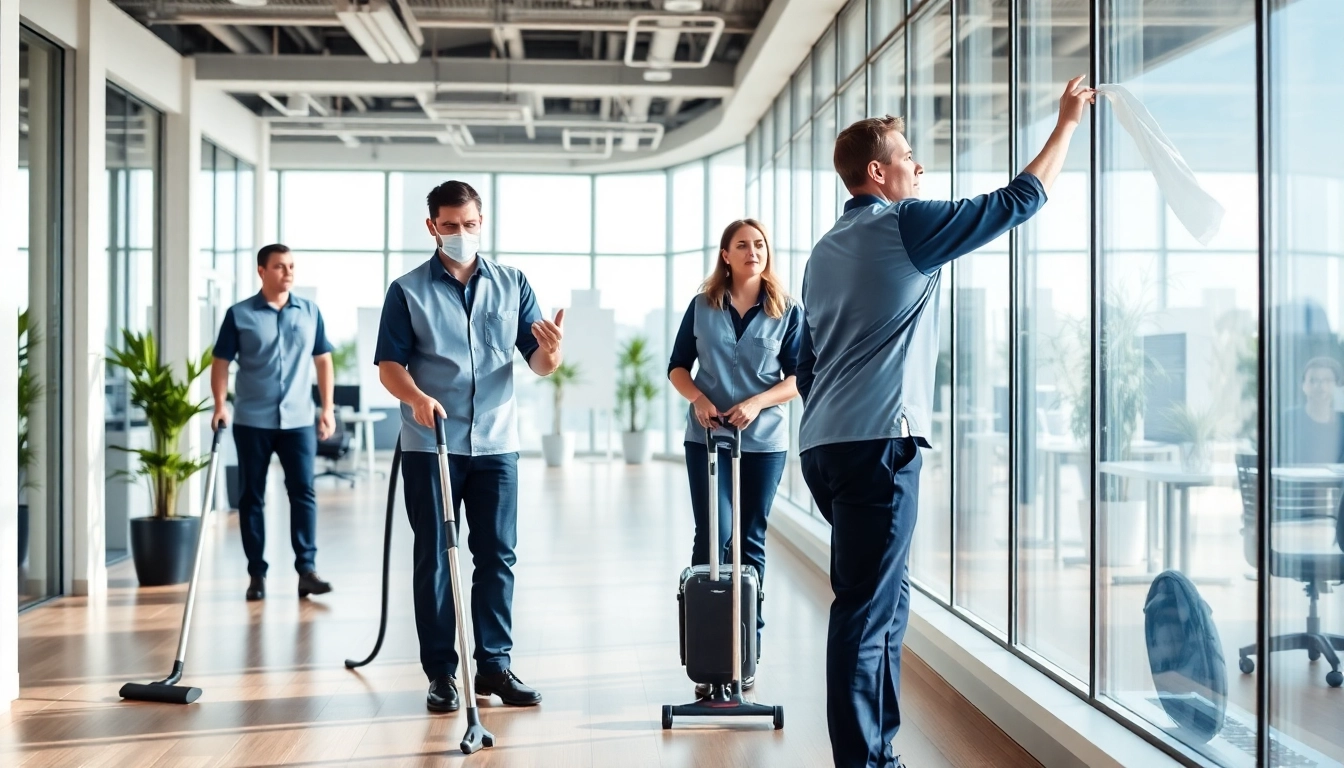 Effiziente Gebäudereinigung Ulm durch ein engagiertes Team in einem modernen Büro.