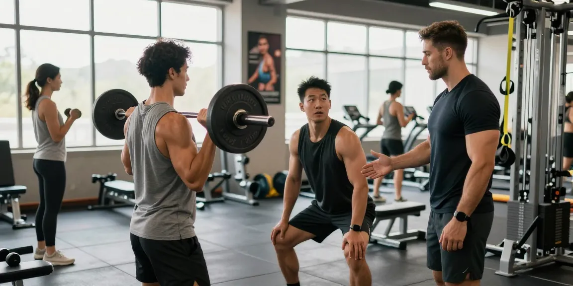 Aktivitäten im Astera Shop Fitnessstudio, Menschen beim Training mit Gewichten und Personal Trainer, helle und energetische Atmosphäre.