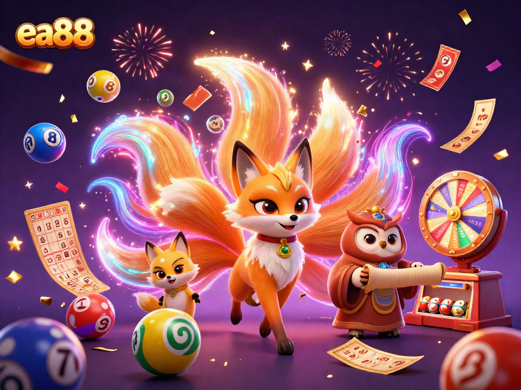 Experience the thrill of ea88 with a vibrant, interactive lottery scene filled with colorful elements.
