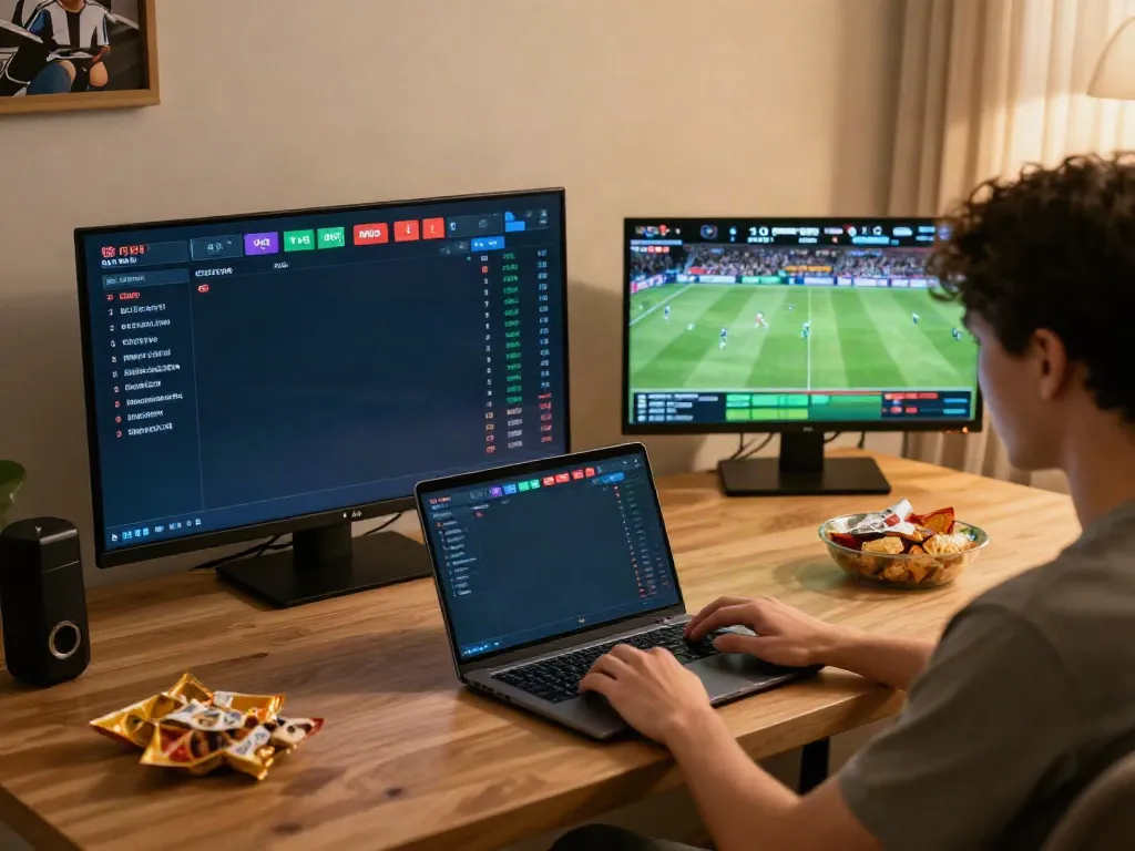 Online sports betting at home through https://ta88.network/ with live odds displayed.