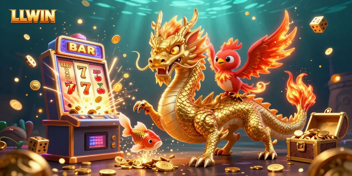 Experience LLWIN's exciting adventure with a golden dragon, phoenix, and coins!