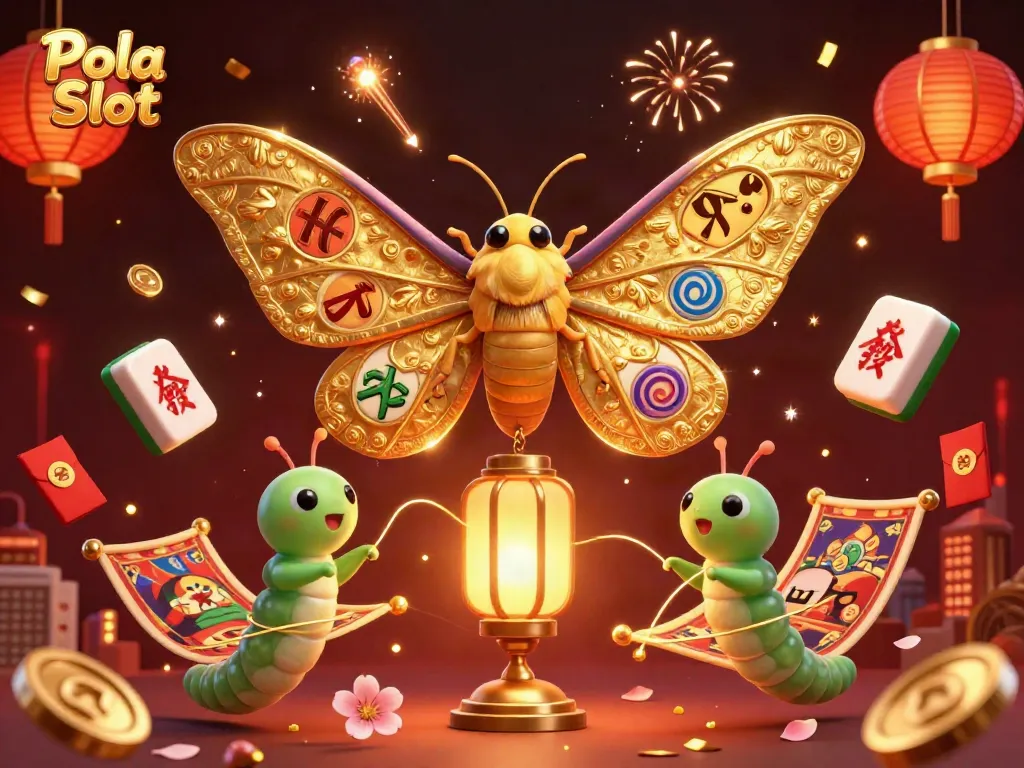 Engage with Pola Slot in a vibrant 3D casino world, featuring a moth and dynamic elements.
