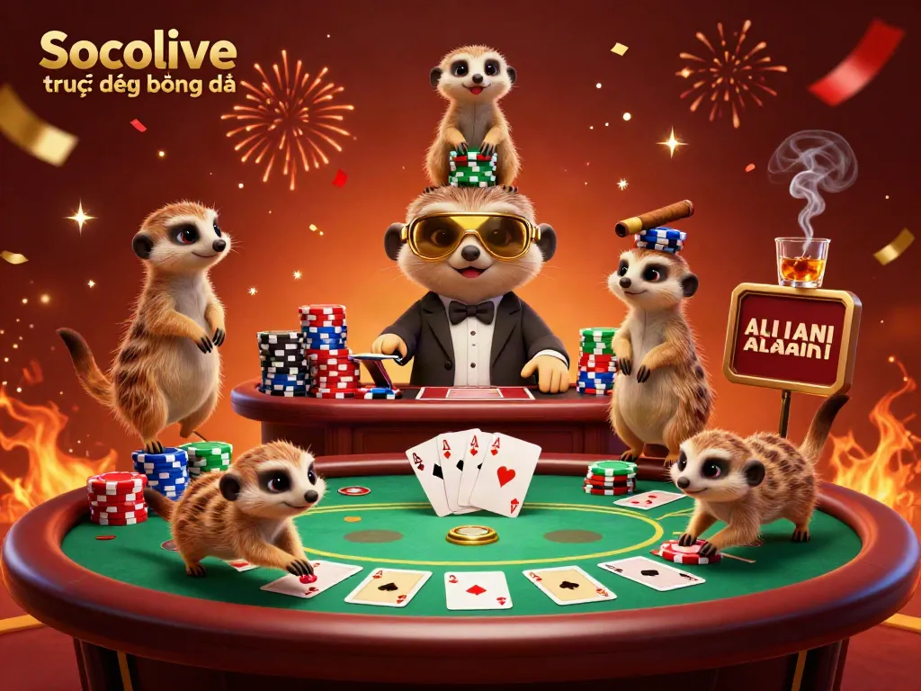 Experience Socolive trực tiếp bóng đá with lively meerkats managing an exciting casino atmosphere filled with poker elements.
