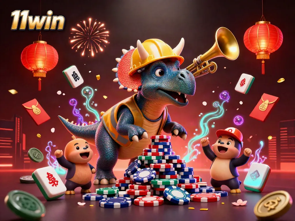 Engage with 11win through an exciting celebration of poker gaming with colorful casino elements.