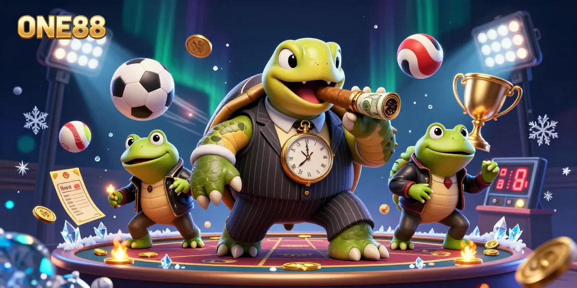 Engage with exciting ONE88 online gaming features featuring a turtle mobster and enforcers.