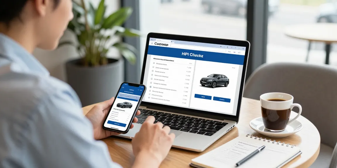 Checking a car's history with an HPI check alternative in a modern café.