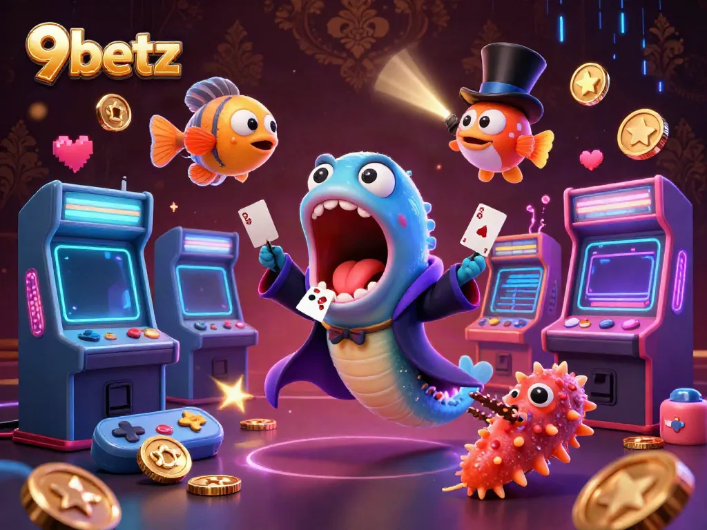 Engage with thrilling card tricks at 9betz in a vibrant underwater casino scene.