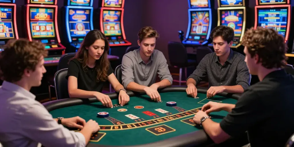 Dynamic players engaged in live casino games at KU88, showcasing excitement and community.