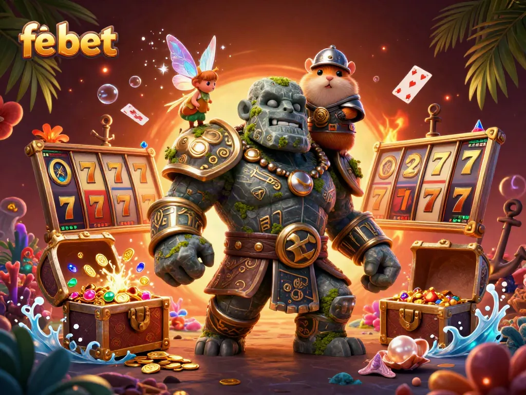 Experience the thrill of gaming with fe bet's vibrant 3D casino illustration showcasing adventure elements.
