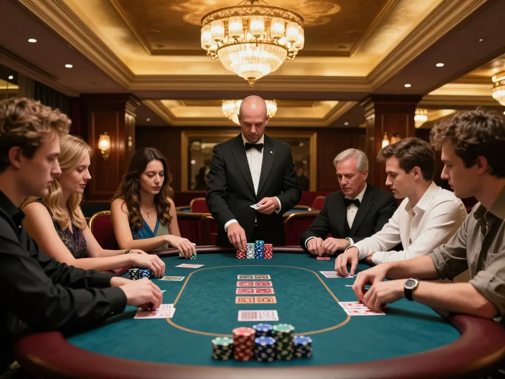 dagago players strategizing at a live poker table in a luxurious casino atmosphere